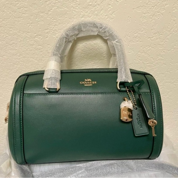 NWT Coach Zoe Barrel Leather Satchel Purse F76705 In Evergreen Color - Picture 2 of 10